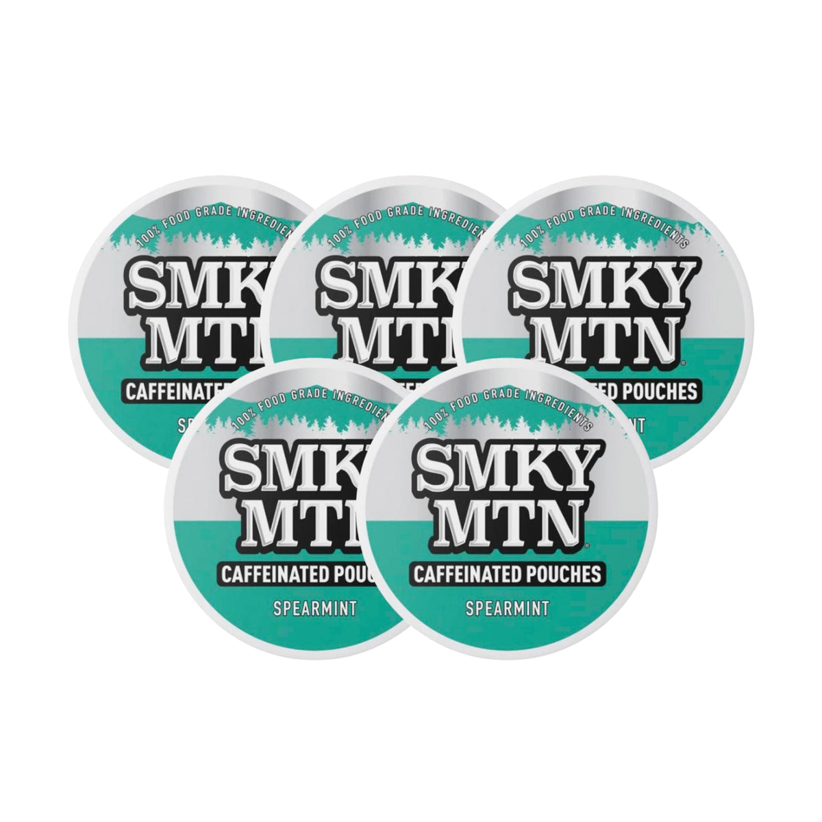 Smokey Mountain Spearmint caffeinated pouch close-up for a refreshing, tobacco-free experience