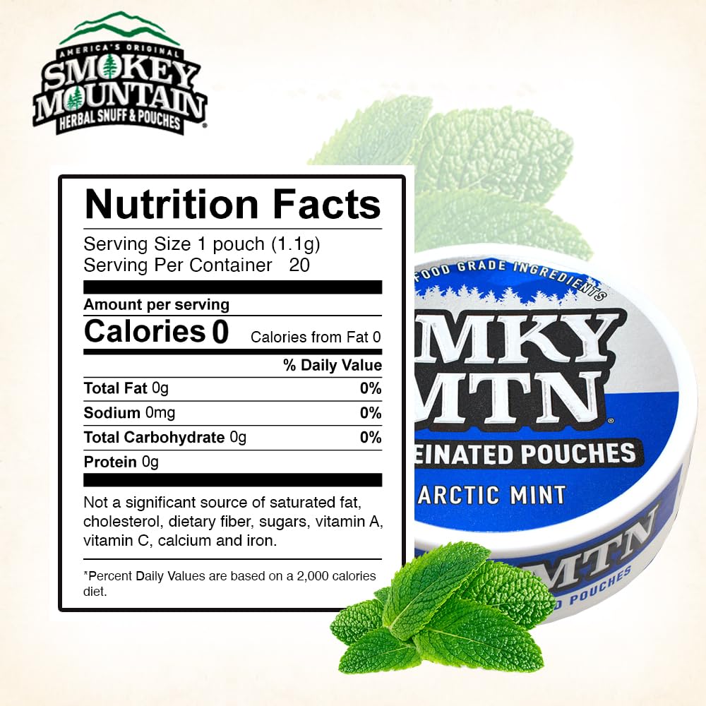 Smokey Mountain Spearmint caffeinated pouch with fresh taste and long-lasting flavor.