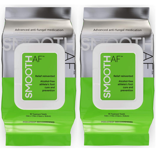 SMOOTH AF athletes-foot wipes packaging for on-the-go relief and convenience.