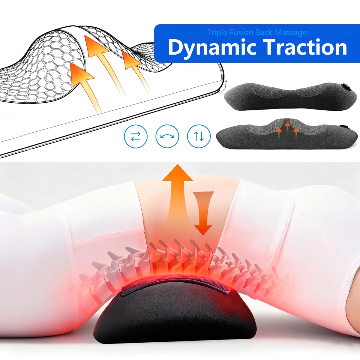 Smooth Triple Fusion spinal traction feature providing a gentle stretch for comfort