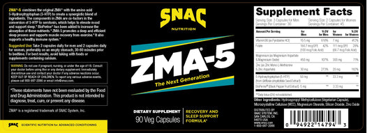 SNAC ZMA-5 sleep capsules closeup emphasizing convenient nightly capsules.