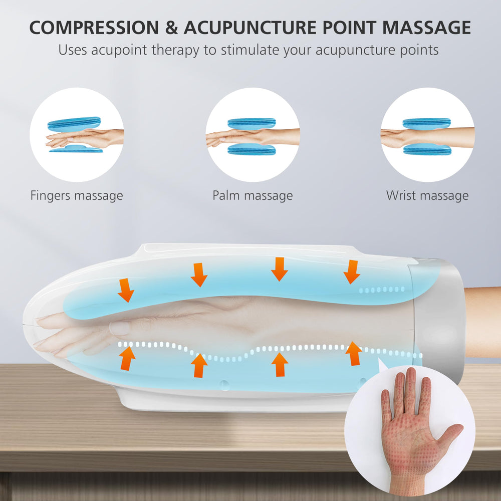 Snailax hand massager with heat function used for comfort.
