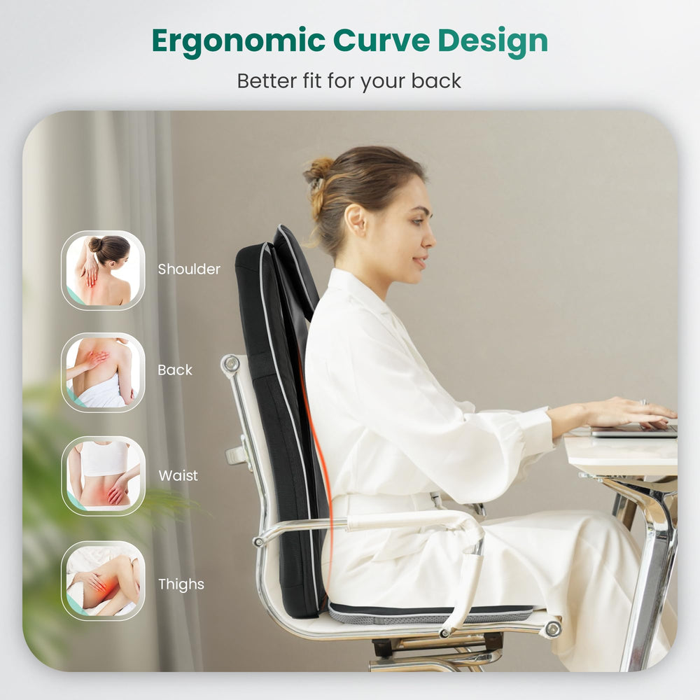Snailax heat-therapy back panel delivers soothing warmth across upper and mid-back.