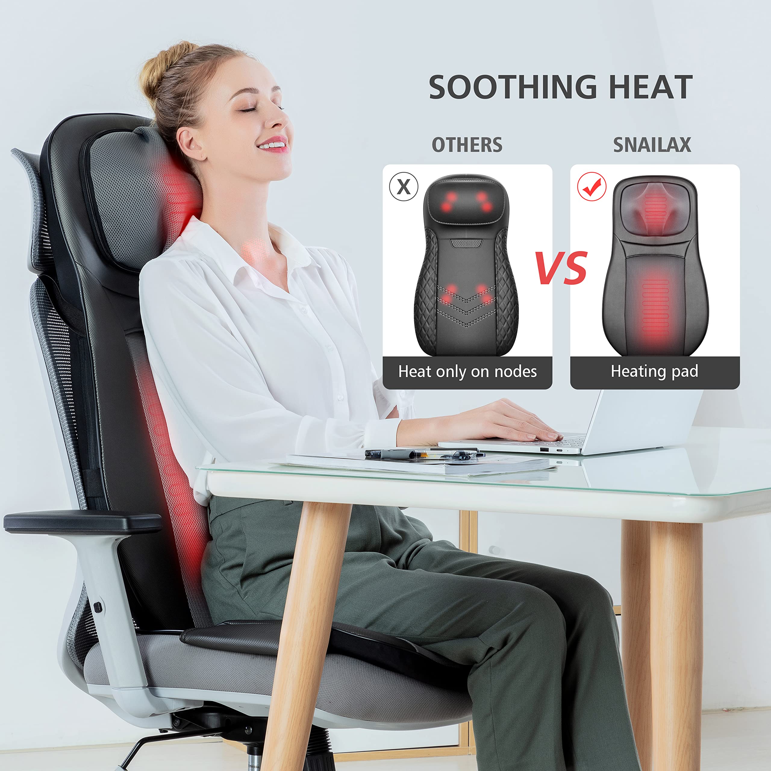 Heating back pad provides warm comfort during Shiatsu massage.