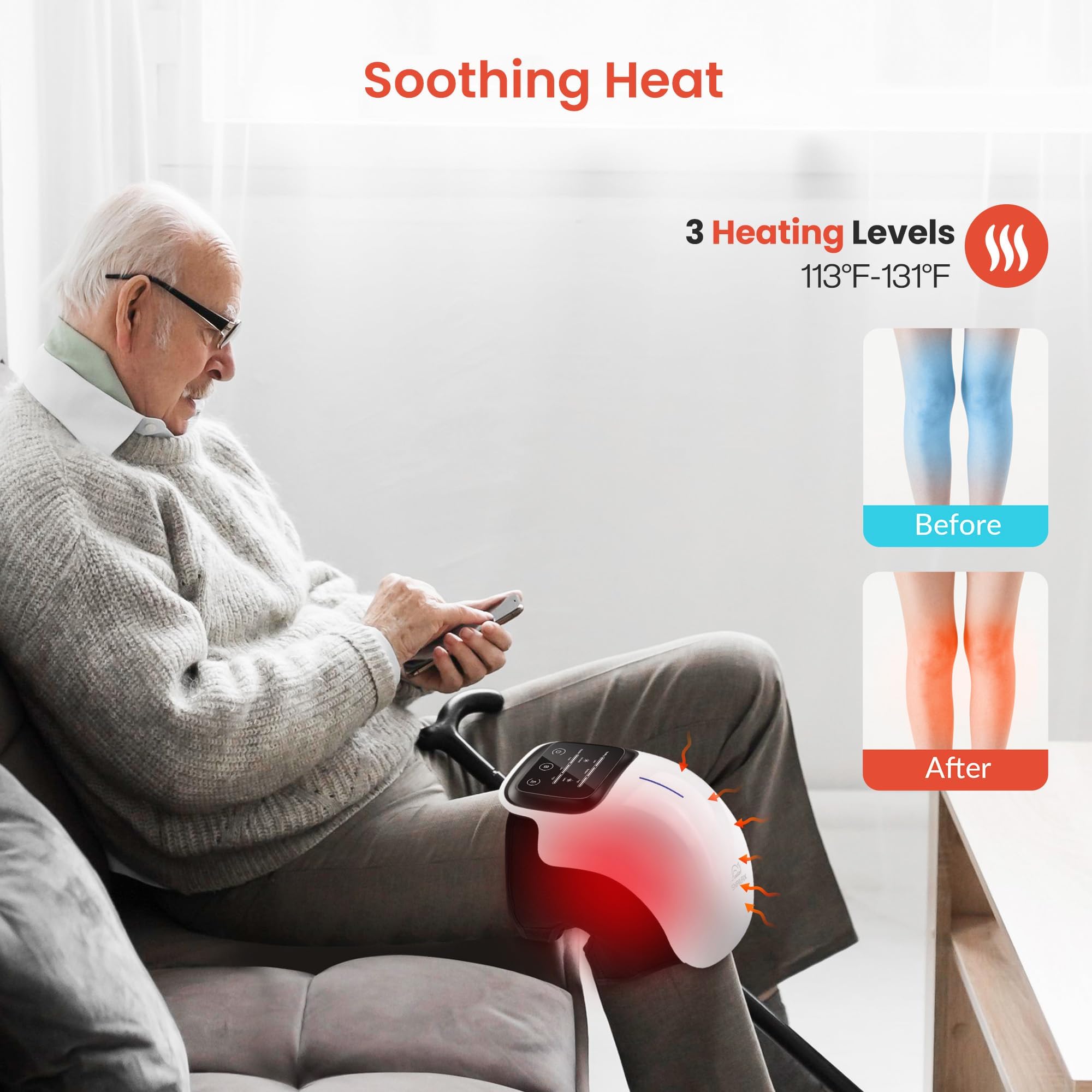 Snailax knee massager showcasing three vibration modes for customizable relaxation