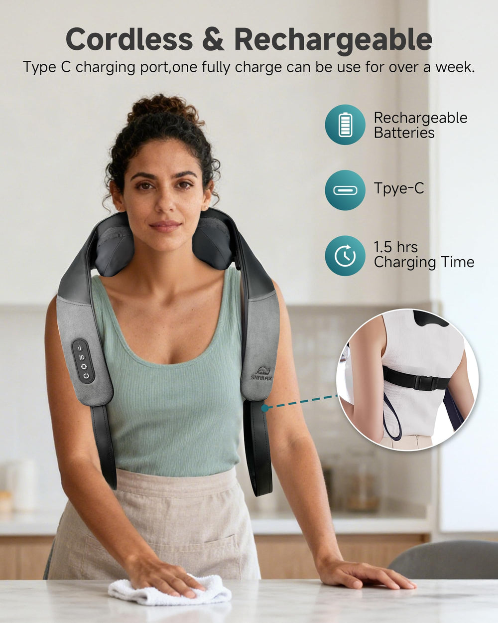 Multiple modes and intensities tailor to sore neck and shoulders.