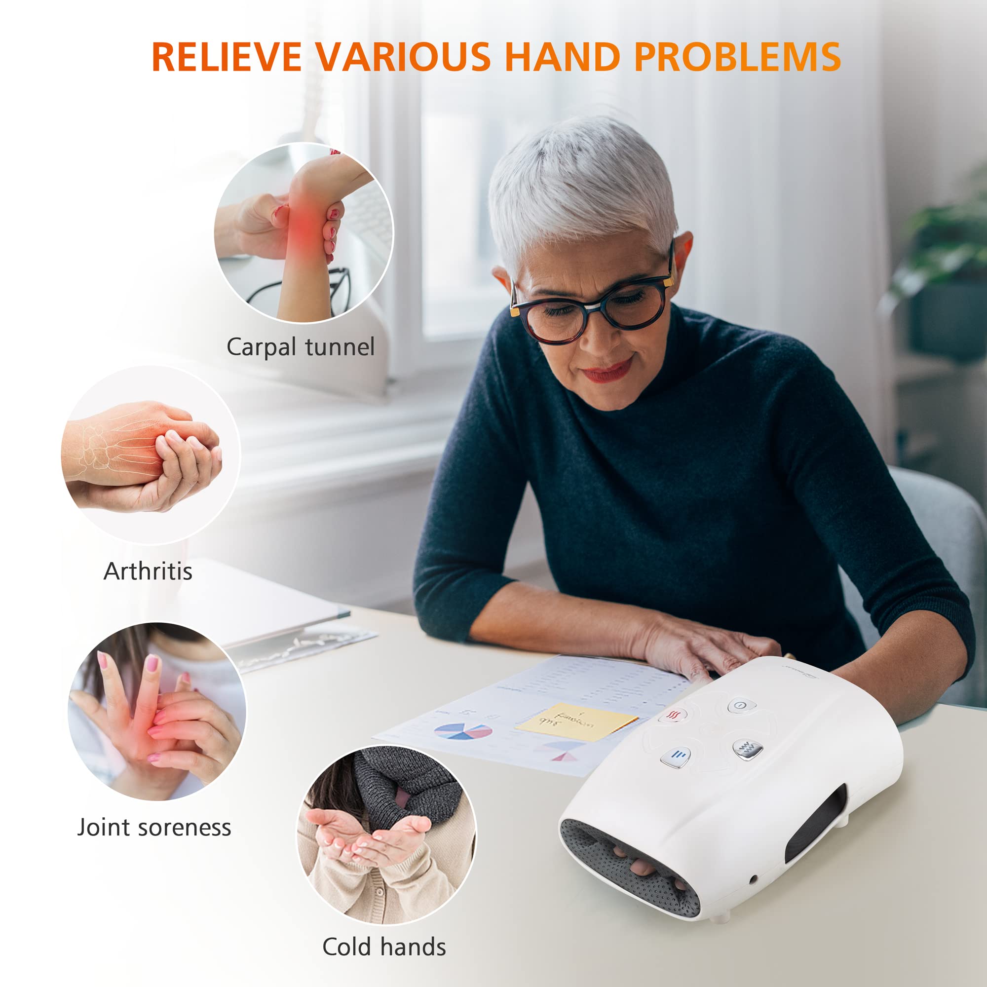 Three compression modes on Snailax hand massager for customizable feel.