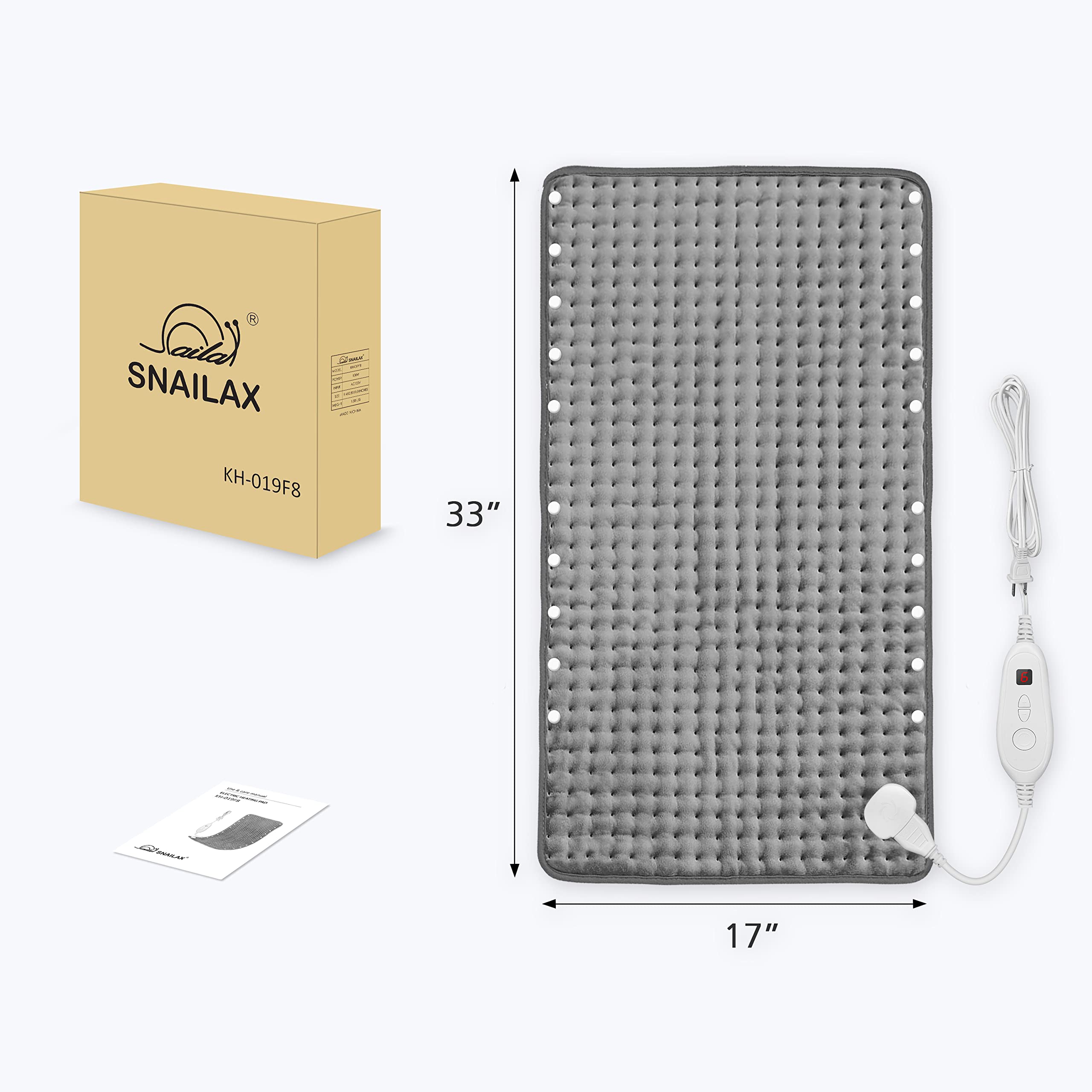 Snailax wide heating pad fits feet and back for versatile use.