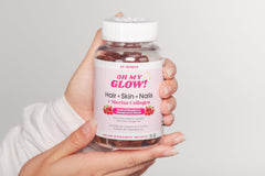 Snana Oh My Glow label ingredients highlighting marine collagen and vitamins.
