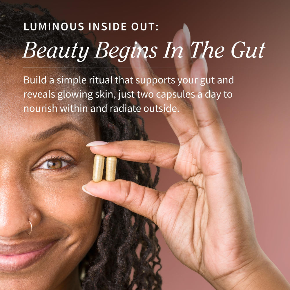 Probiotic blend panel in Snap Skin Glow illustrating three-strain gut-skin synergy.