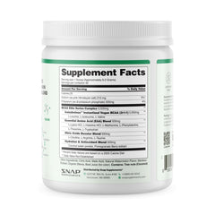 Zero sugar and low calories label on Snap BCAA packaging.