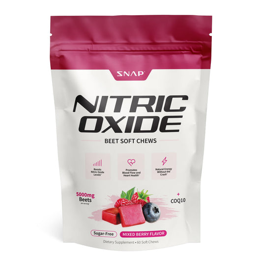 Snap Supplements Beet Root Chews in a bottle for energy metabolism support.
