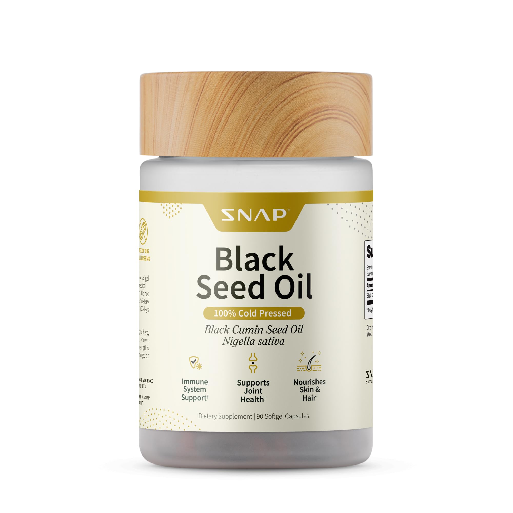 Snap Supplements Black Seed Oil bottle with premium cold-pressed oil for immune support.