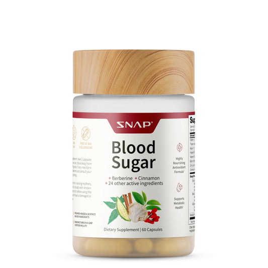 Snap Supplements Blood Sugar Blend bottle front for daily metabolic support.