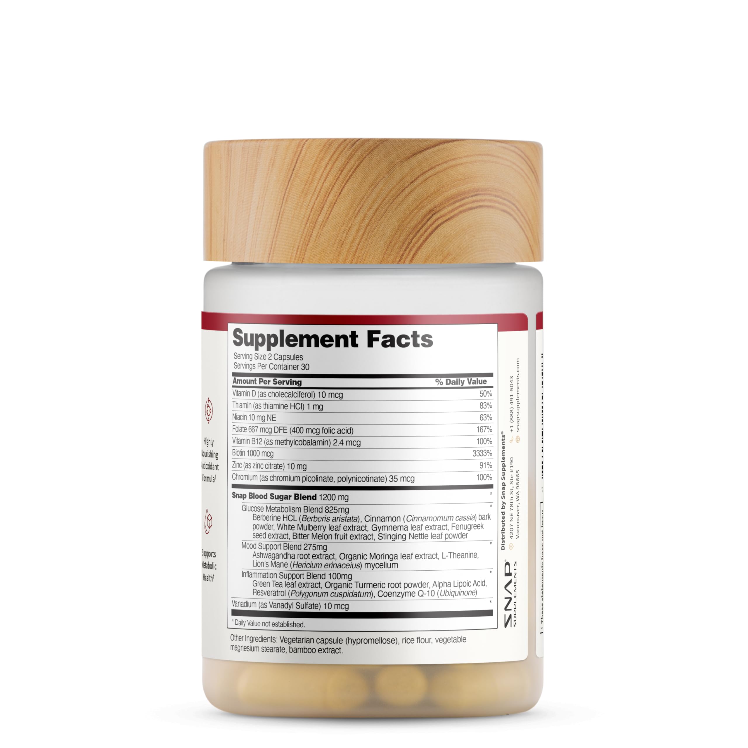 Snap Supplements Cinnamon-Gymnema illustration highlights natural ingredients for metabolic function.
