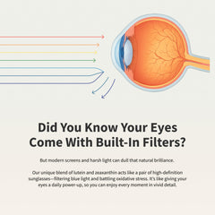 Snap Supplements Eye Health blend illustration emphasizing natural carotenoids supporting eye wellness.