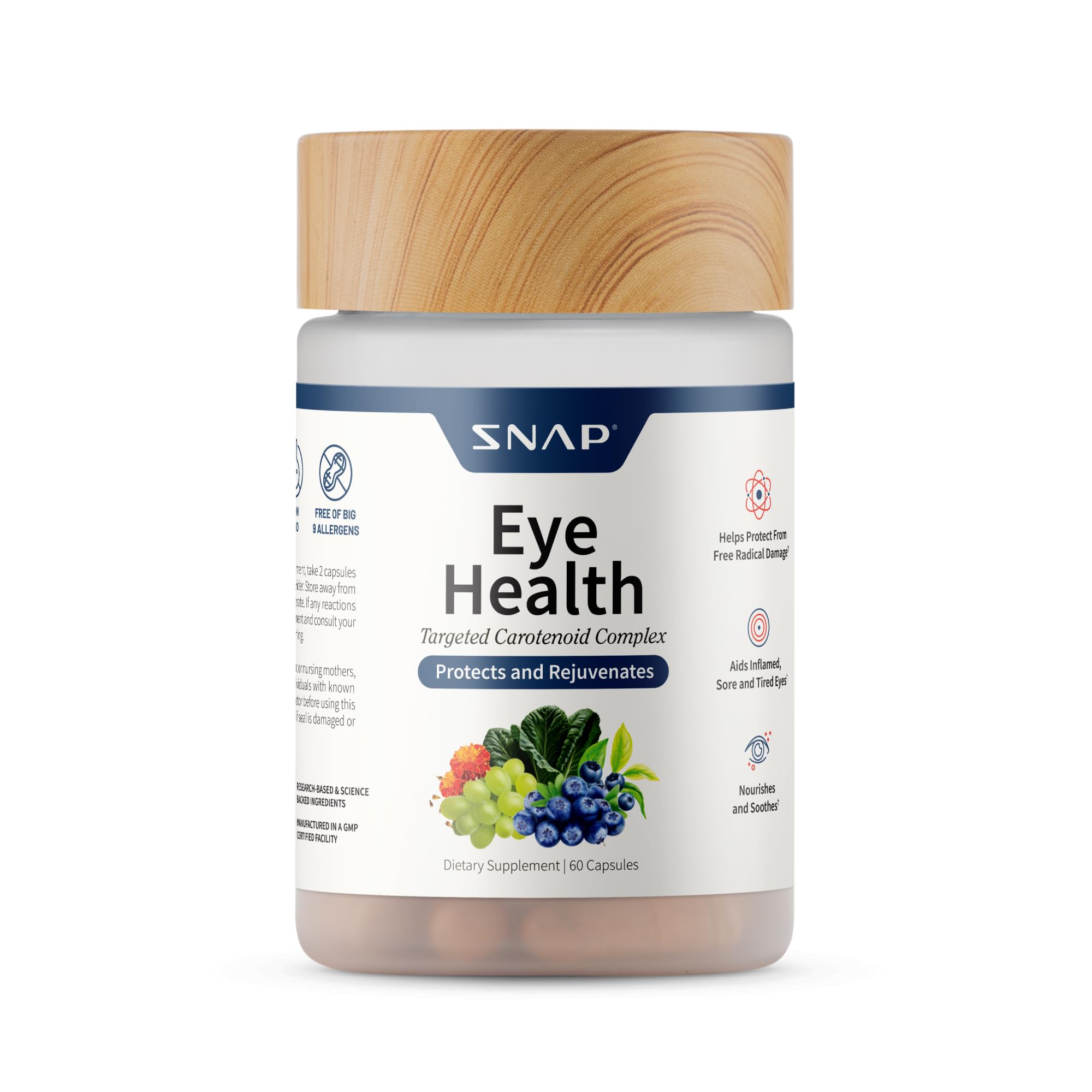 Snap Supplements Eye Health bottle front with 60 capsules for daily eye support.