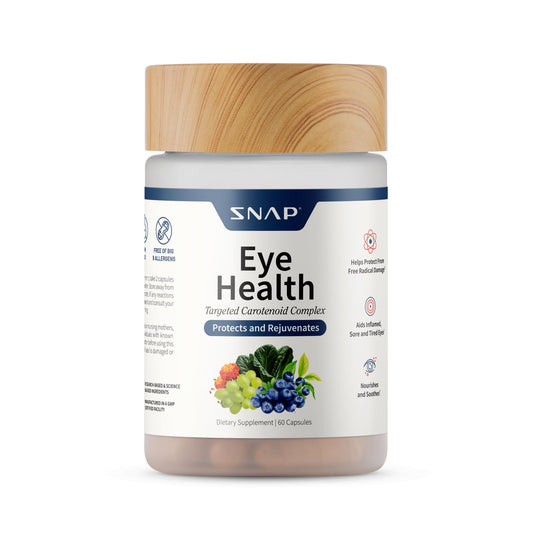 Snap Supplements Eye Health bottle front with 60 capsules for daily eye support.