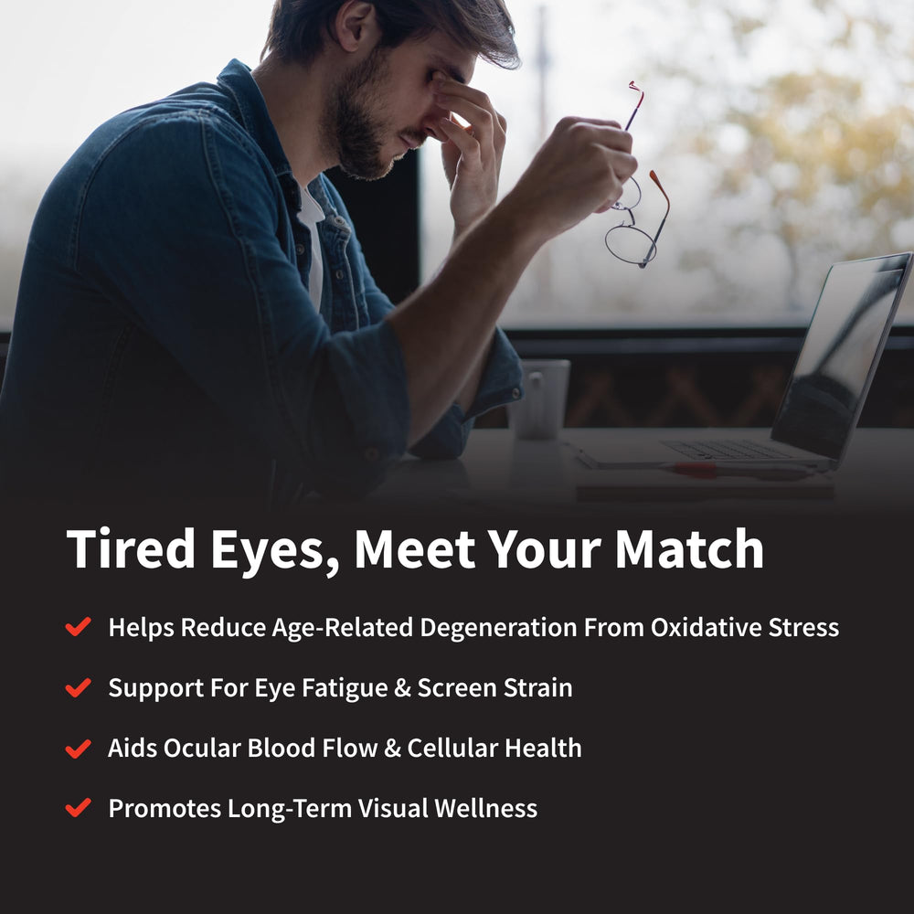 Snap Supplements Eye Health label close-up displaying bilberry and lycopene ingredients.