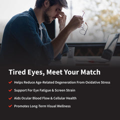 Snap Supplements Eye Health label close-up displaying bilberry and lycopene ingredients.