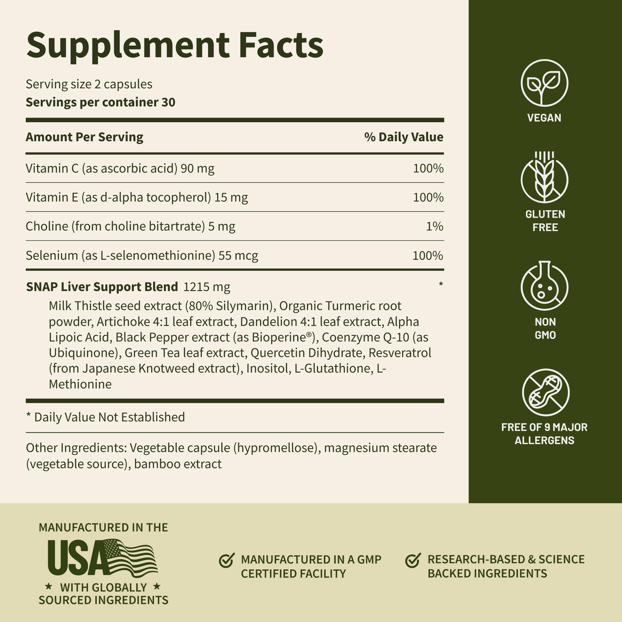 Snap Supplements gluten-free, non-GMO formula supports allergen-conscious use