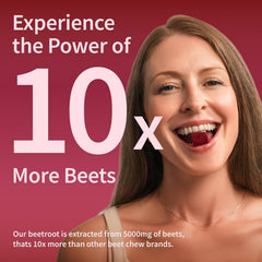 Heart Beets vegan beet chews shown as caffeine-free vitality aid.