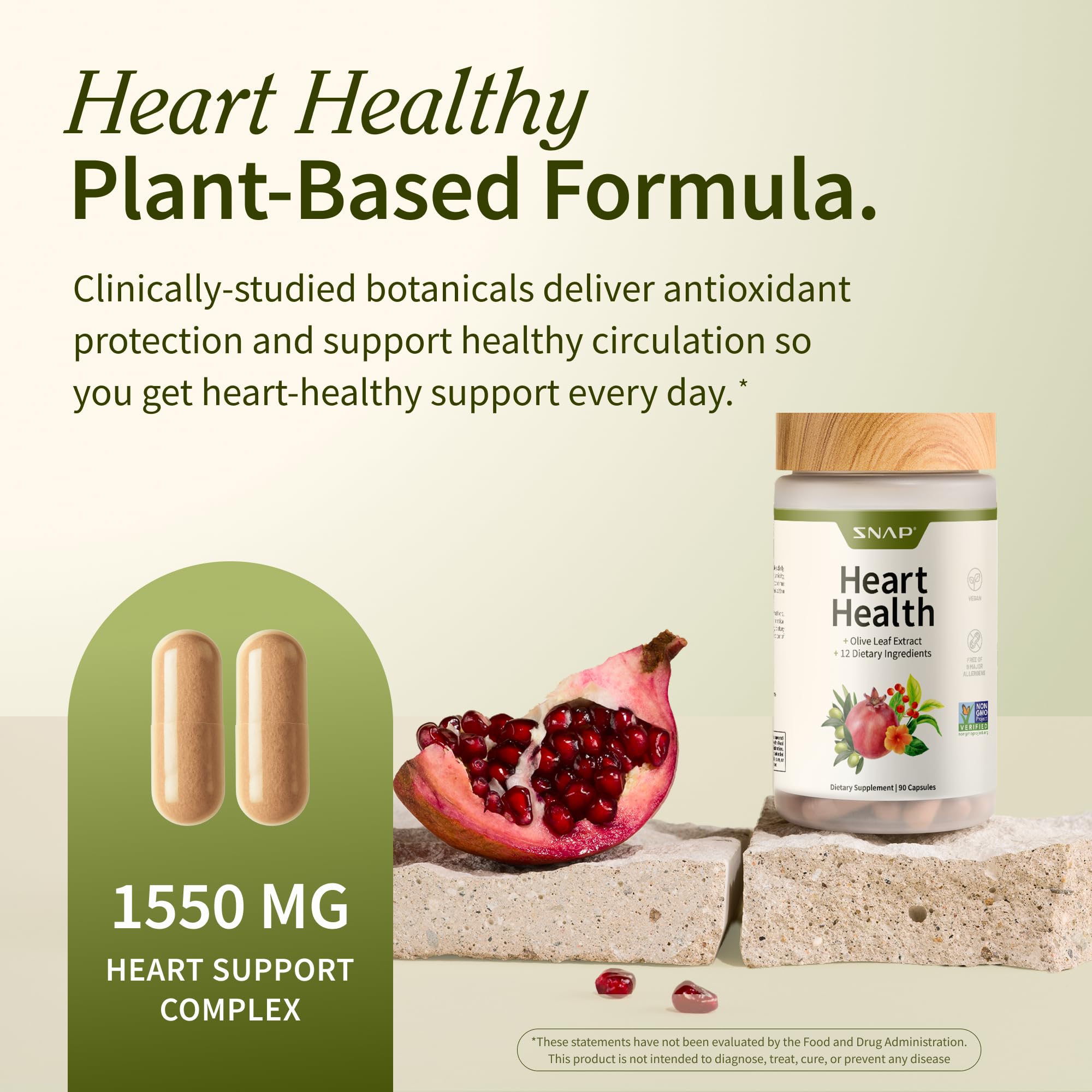 Snap Supplements Heart Health bottle back detailing ingredients and directions for use.