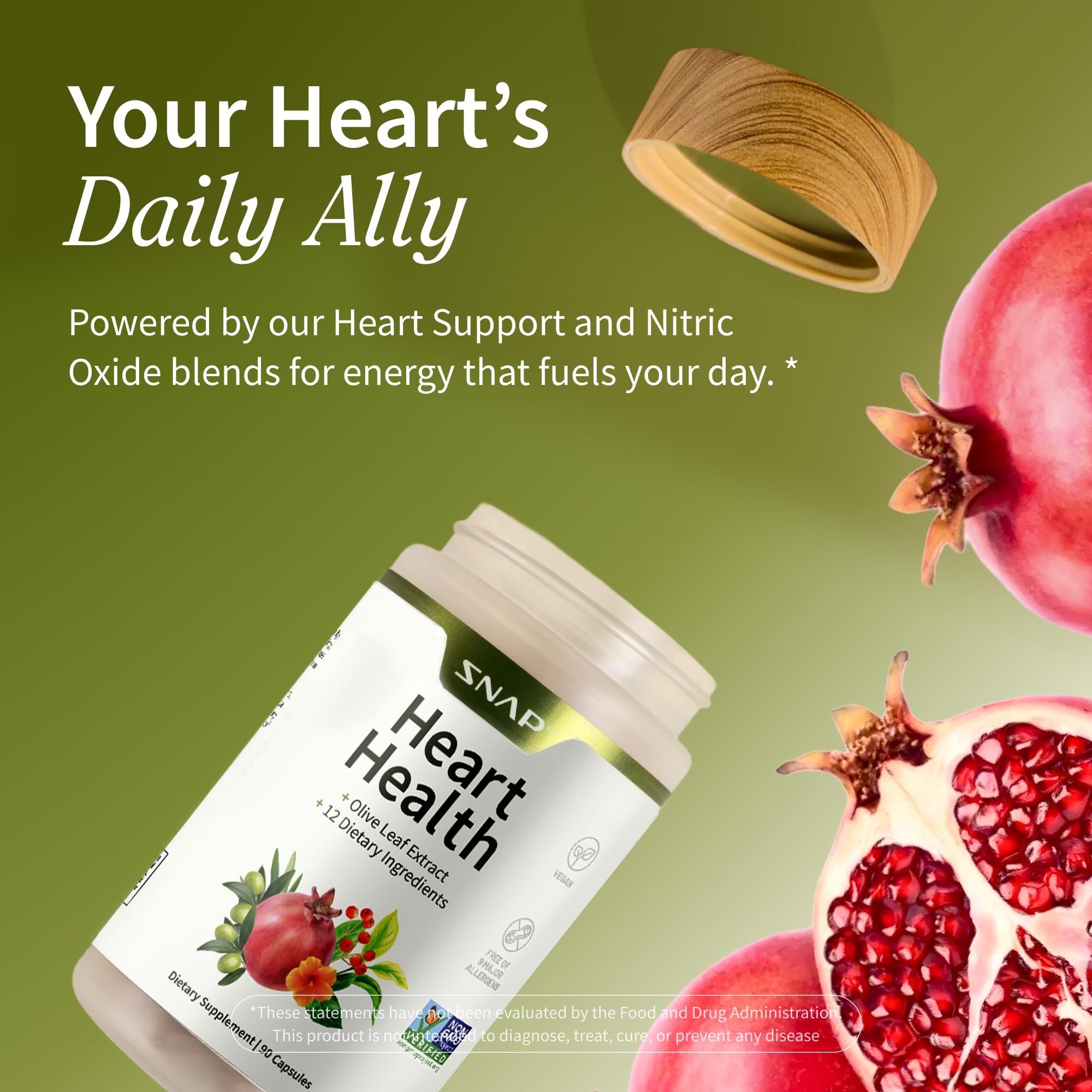 Snap Supplements Heart Health label detail featuring turmeric and beetroot ingredients.