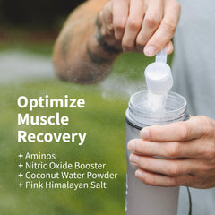 Snap Supplements BCAA hydration mix showing pink Himalayan salt and coconut water.