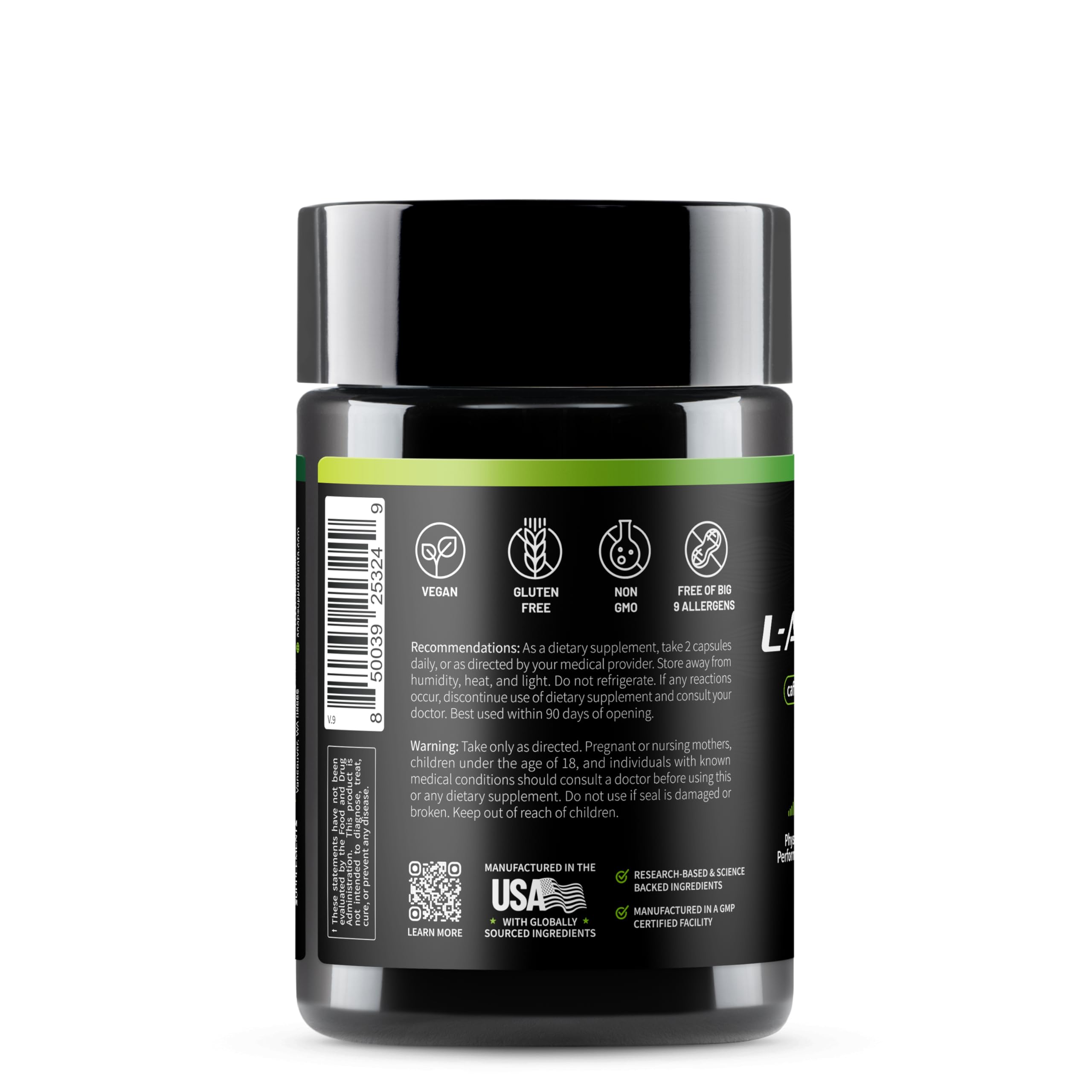 Snap Supplements L Arginine with herbal support graphic for cardio health.