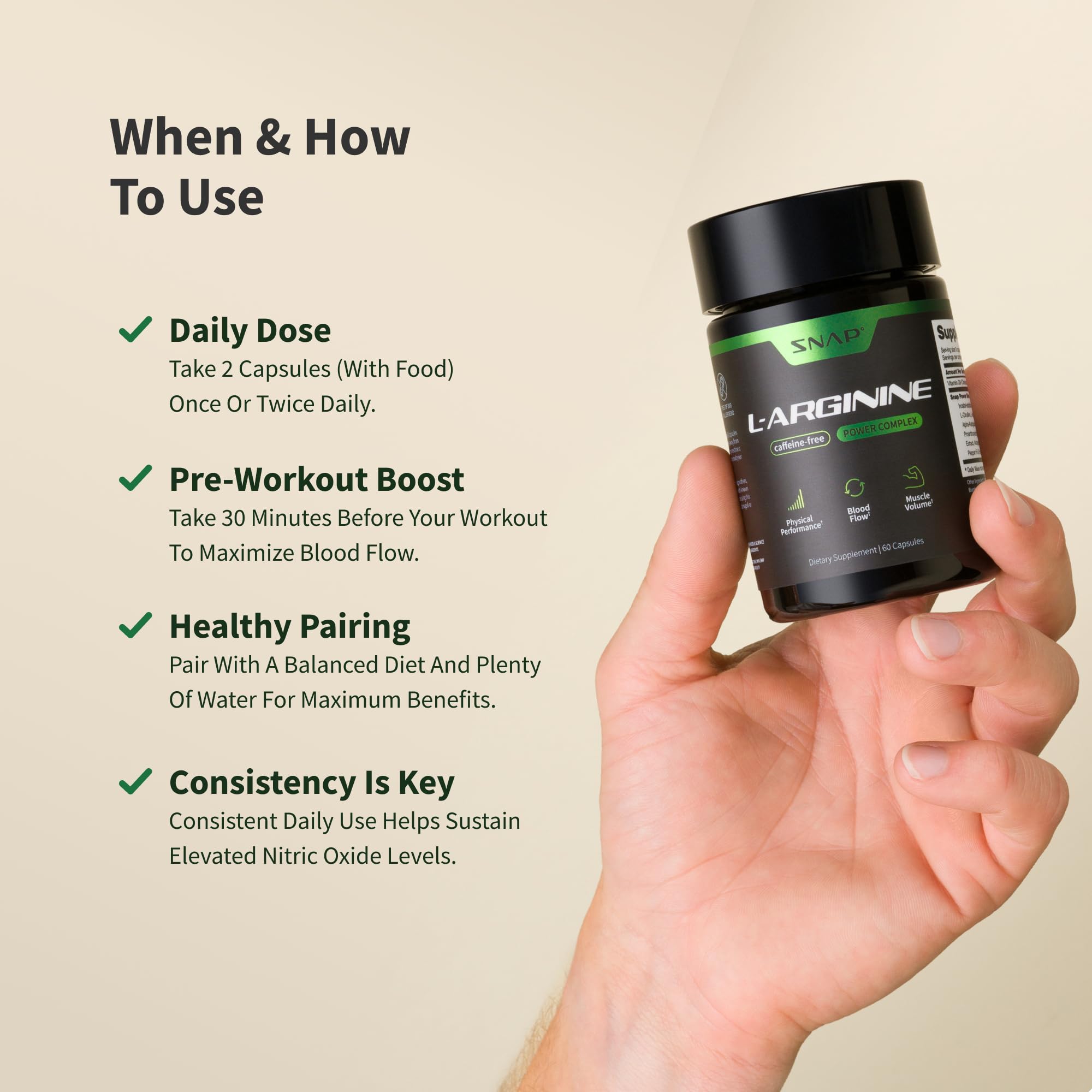 Snap Supplements L Arginine serving info indicating a 30-day supply.