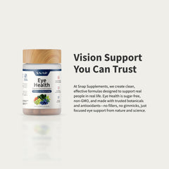Snap Supplements Eye Health lutein-zeaxanthin-bilberry-lycopene capsules close-up.