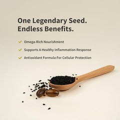 Snap Supplements Nigella sativa oil close-up with rich aroma.