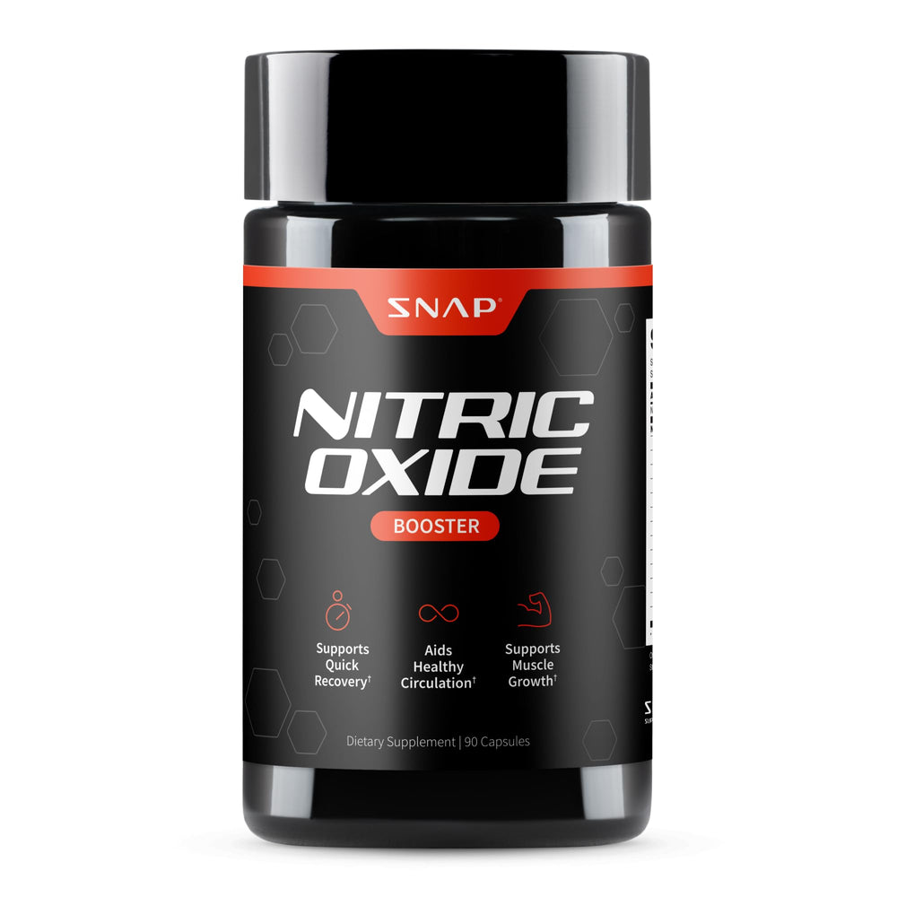 Snap Supplements Nitric Oxide bottle label emphasizing energy support for everyday activity