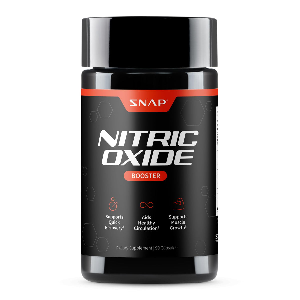 Snap Supplements Nitric Oxide bottle label emphasizing energy support for everyday activity
