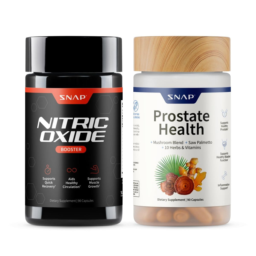 Snap Supplements Nitric Oxide bottle pour suggesting daily vitality support.