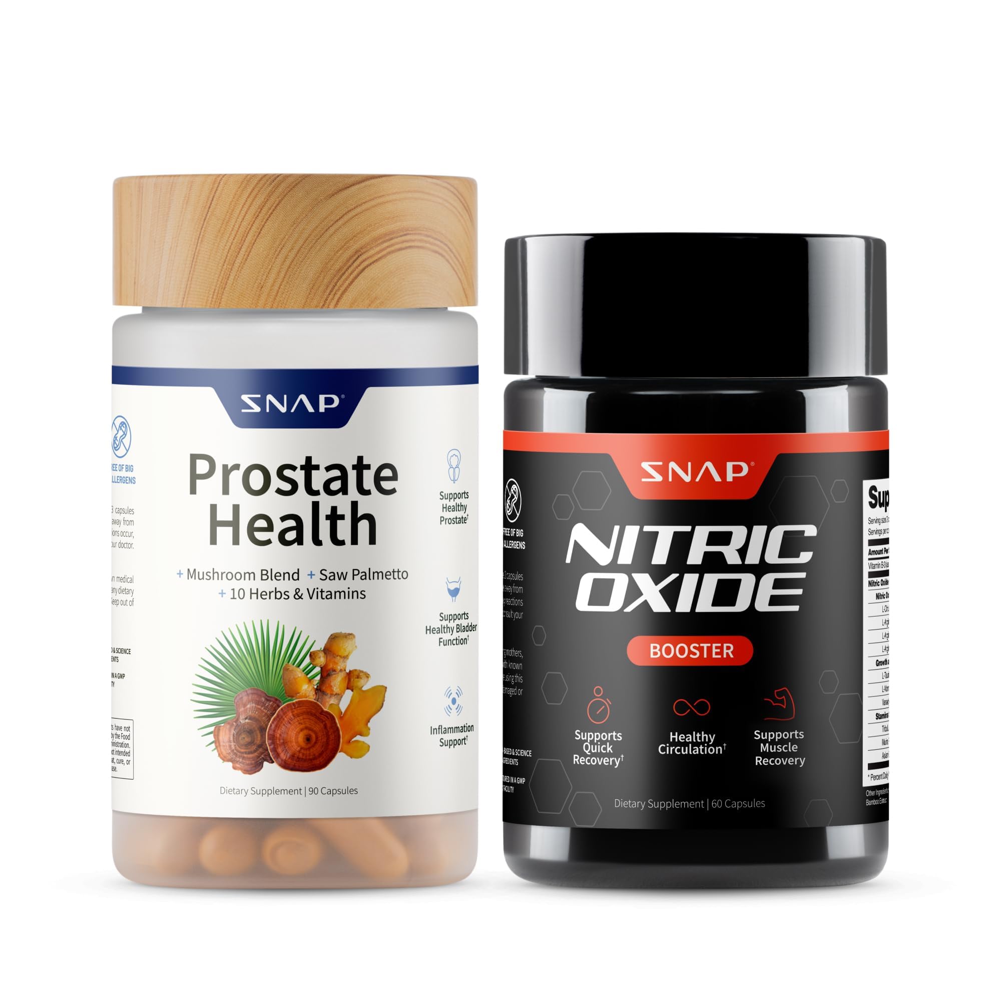 Snap Supplements Nitric Oxide bottle boosts circulation and daily energy.