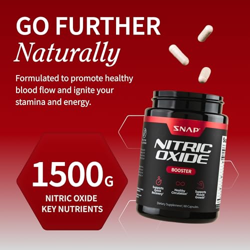 Snap Supplements Nitric Oxide capsules closeup for enhanced circulation potential