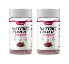 Snap Supplements Nitric Oxide Gummies cherry bottle with sugar-free beet root formula for energy