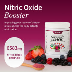 Snap Supplements nitric oxide powder with scoop illustrating convenient daily use.