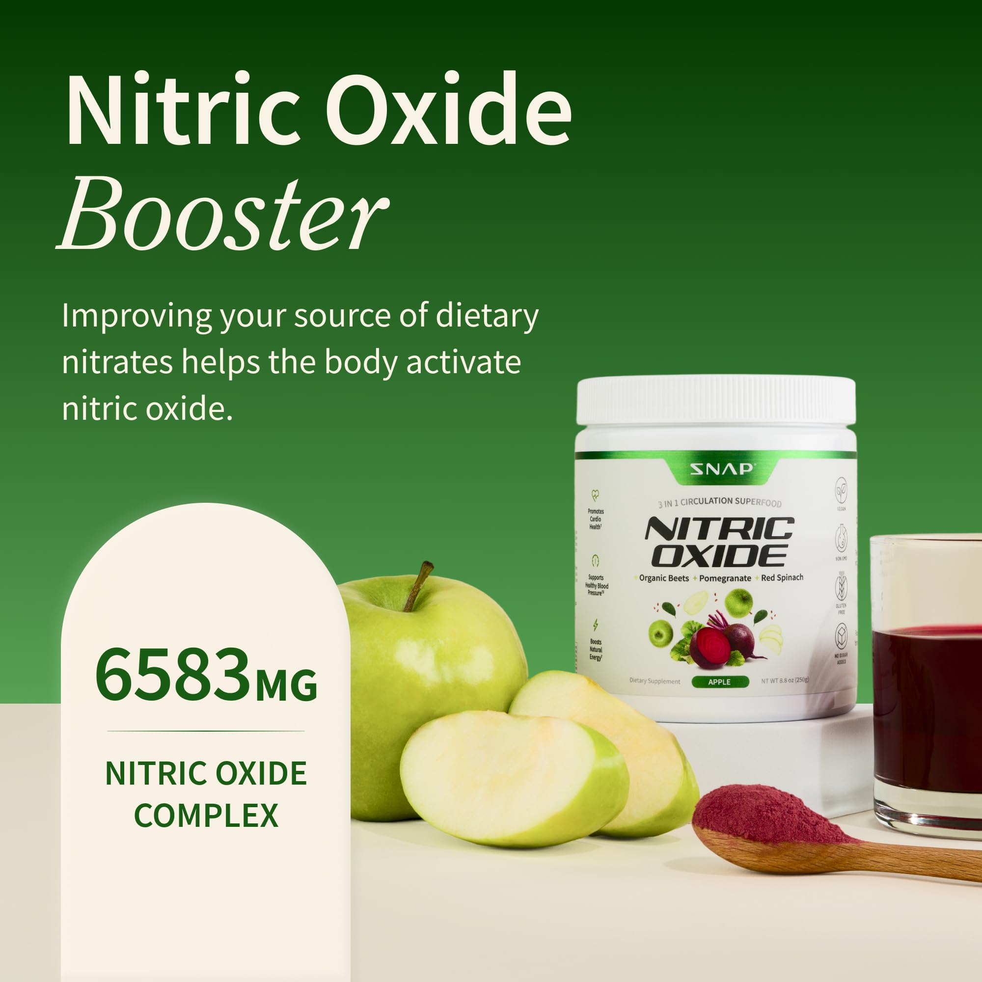 Snap Supplements beet root powder scoop demonstrates easy mixing for a quick energy boost.
