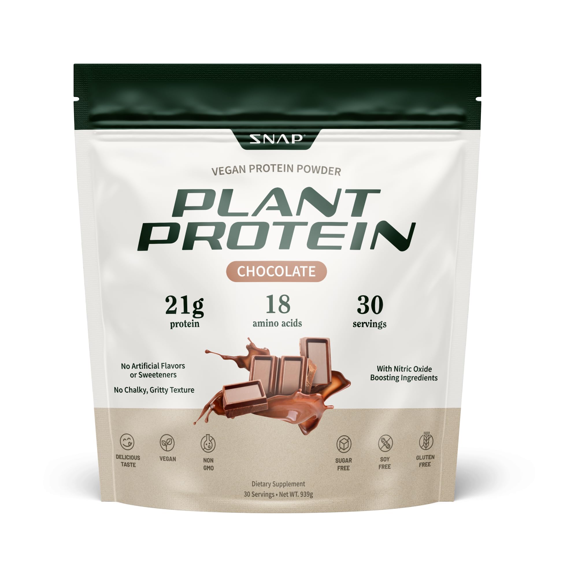 Snap Supplements organic vegan protein chocolate scoop for post-workout protein boost