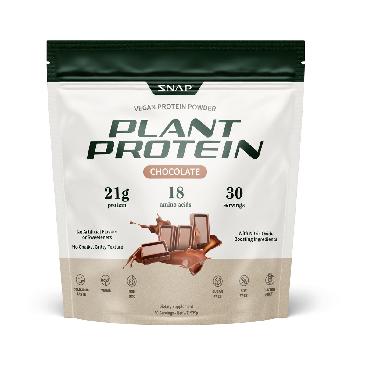 Snap Supplements organic vegan protein chocolate scoop for post-workout protein boost
