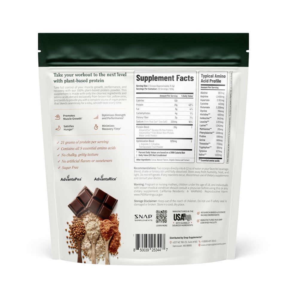 Snap Supplements organic vegan protein chocolate resealed tub with spoon
