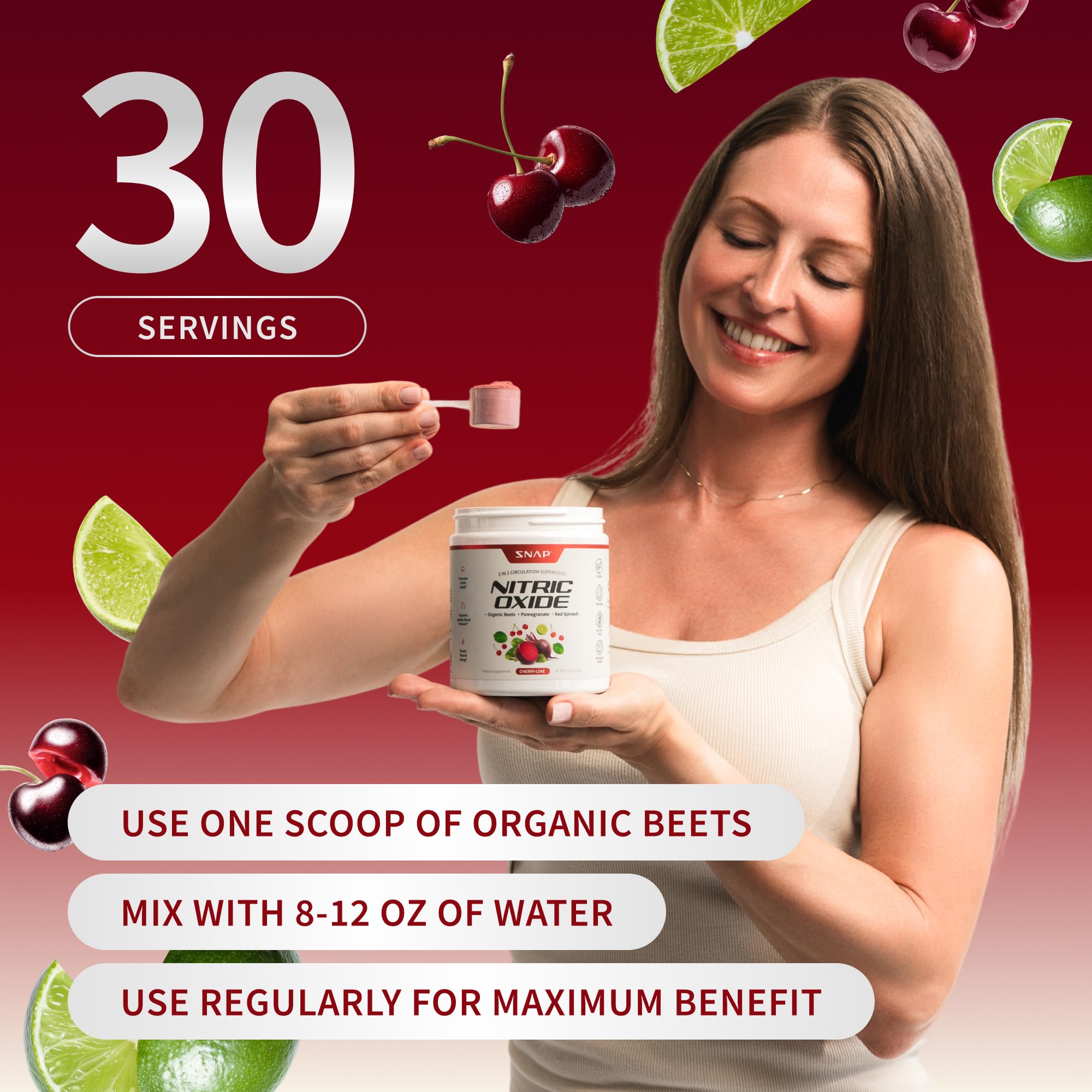 Snap Supplements pomegranate and red spinach blend illustration emphasizing antioxidants.