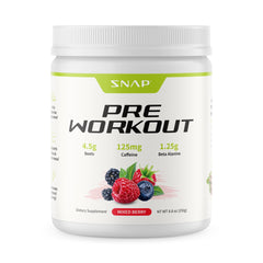 Snap Supplements Pre Workout beet root powder tub for energy during workouts.