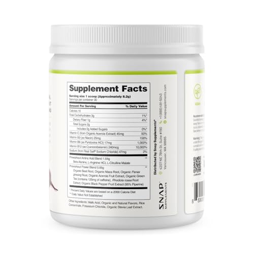 Compact travel tub of Snap Supplements Pre-Workout for on-the-go routines.