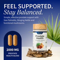 Snap Supplements Prostate Health bottle back detailing serving information for daily use