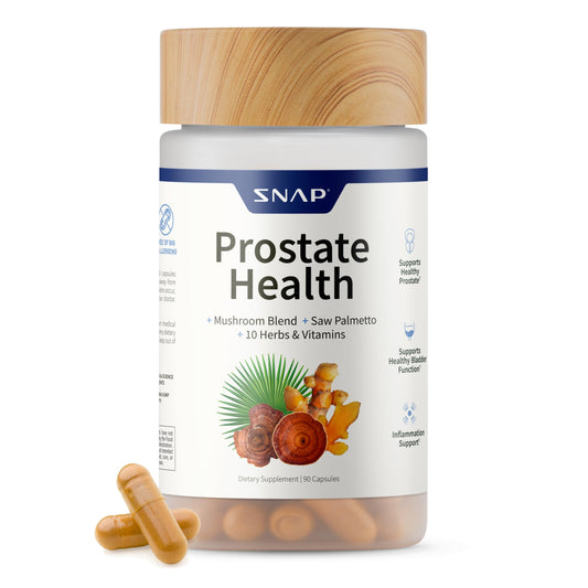 Snap Supplements Prostate Health bottle front with capsules for urinary comfort
