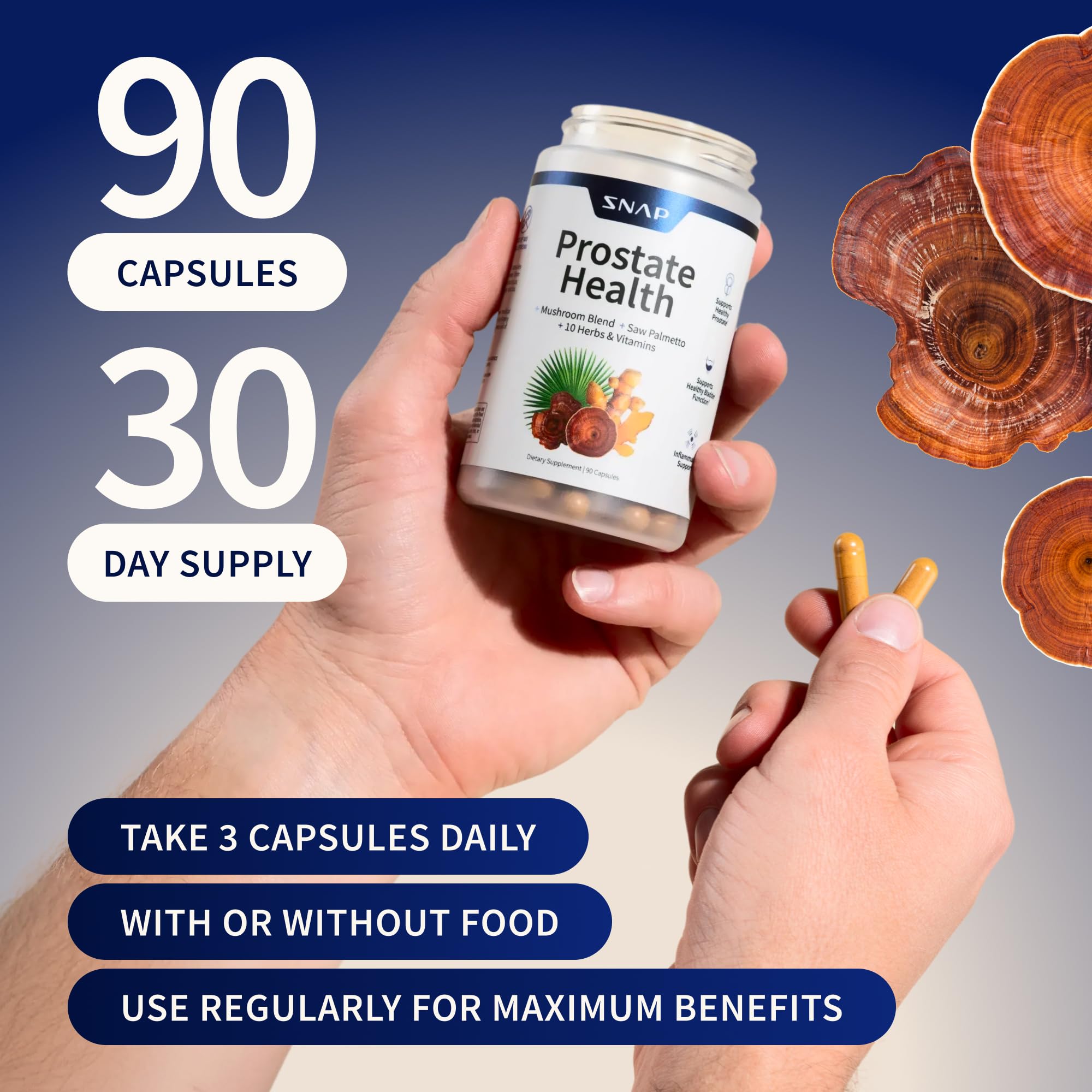 Capsules on desk from Snap Supplements Prostate Health for convenient daily support